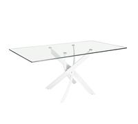 Angel Cerda Stylish Rectangular Tempered Glass Dining Table With White Steel Legs