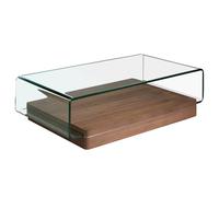 Angel Cerda Rectangular Tempered Glass Coffee Table with Walnut Angel Cerda Walnut