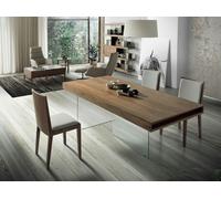 Angel Cerda Walnut Veneer Dining Table with Tempered Angel Cerda Walnut