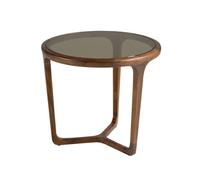 Angel Cerda Round Brown Smoked Glass And Walnut Side Table