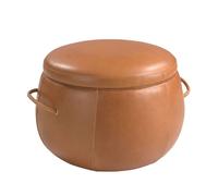 Angel Cerda Round Camel Cowhide Pouffe with Storage, 63x47 cm Angel Cerda Camel 63x47 cm