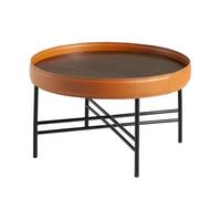 Angel Cerda Round Coffee Table In Leatherette, Walnut And Black Steel