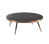 Angel Cerda Stylish Round Coffee Table With Porcelain Marble Top And Black Steel Legs