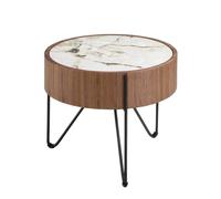 Angel Cerda Round Coffee Table, Porcelain Marble Top, Walnut in Warm White Angel Cerda Warm White