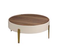 Angel Cerda Round Coffee Table Walnut, Beige Wood And Polished Golden Steel