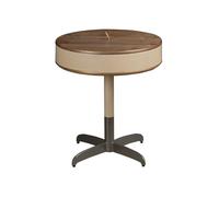 Angel Cerda Round Side Table by Walnut Veneer Mink Faux Leather Grey Angel Cerda Walnut