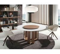 Angel Cerda Round Dining Table White Porcelain Marble Top, Walnut Angel Cerda White