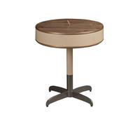Angel Cerda Round Side Table by Walnut Veneer Mink Faux Leather Grey Angel Cerda Walnut