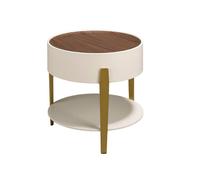 Angel Cerda Round Side Table Walnut Veneer Top Beige MDF Gold Angel Cerda Beige