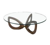 Angel Cerda Stylish Round Tempered Glass Coffee Table With Walnut Legs