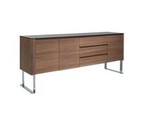 Angel Cerda Elegant Walnut Sideboard With Chrome Legs And Black Glass Top