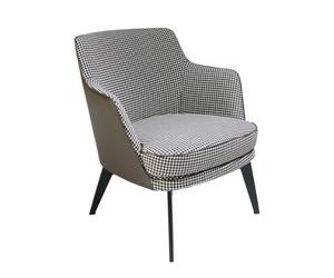 Angel Cerda Stylish Black And White Fabric Armchair With Chocolate Brown Leatherette Accents