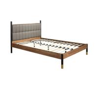Angel Cerda Stylish Dark Grey Leatherette Bed With Walnut Finish