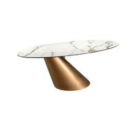 Angel Cerda Stylish Oval Dining Table With Porcelain Marble Top And Bronze Steel Base