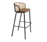 Angel Cerda Stylish Rattan And Brown Velvet Stool For Modern Interiors