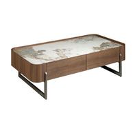 Angel Cerda Stylish Rectangular Coffee Table In Porcelain Marble And Walnut