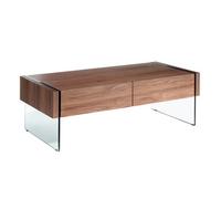 Angel Cerda Stylish Rectangular Coffee Table With Walnut Finish And Tempered Glass Legs