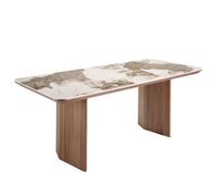 Angel Cerda Stylish Rectangular Porcelain Marble And Walnut Dining Table