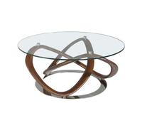 Angel Cerda Stylish Round Coffee Table With Tempered Glass And Walnut Finish
