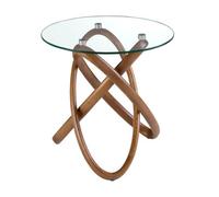 Angel Cerda Stylish Round Corner Table In Tempered Glass And Walnut