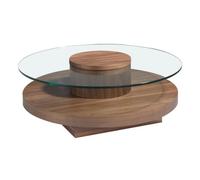 Angel Cerda Stylish Round Tempered Glass And Walnut Coffee Table