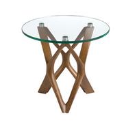 Angel Cerda Stylish Round Tempered Glass And Walnut Corner Table For Modern Living Spaces
