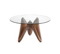 Angel Cerda Stylish Round Tempered Glass And Walnut Dining Table
