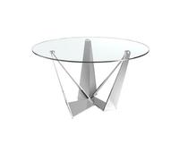 Angel Cerda Stylish Round Tempered Glass Dining Table With Chrome-Plated Steel Legs