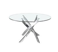 Angel Cerda Stylish Round Tempered Glass Dining Table With Chrome Steel Legs