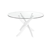 Angel Cerda Stylish Round Tempered Glass Dining Table With White Steel Legs