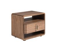 Angel Cerda Modern Bedside Table in Walnut Veneer with Black PVC Legs Angel Cerda Walnut