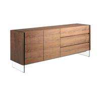 Angel Cerda Walnut Veneer Sideboard with Tempered Glass Legs in Brown Angel Cerda Brown