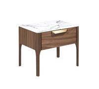 Angel Cerda Walnut Bedside Table with Imitation Marble Glass Top in Brown Angel Cerda Brown