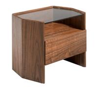 Angel Cerda Walnut Bedside Table with Tempered Glass Top, 1 in Brown Angel Cerda Brown