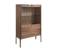 Angel Cerda Walnut High Sideboard With Imitation Marble Glass Top And Interior Lighting