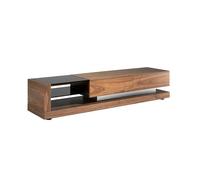Angel Cerda Walnut TV Cabinet with Black Tinted Glass Top in Brown Angel Cerda Brown