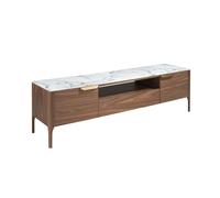 Angel Cerda Elegant Walnut Tv Stand With Marble Glass Top
