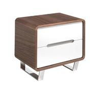 Angel Cerda Stylish White Wood Bedside Table With Walnut And Chrome Accents