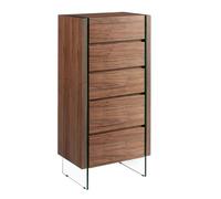 Angel Cerda Walnut Veneer Chiffonier with Tempered Glass Legs, 5 in Brown Angel Cerda Brown