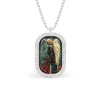 Angel Chief And Rose Rectangle Pendant Necklace Silver Women Jewelry Alloy Keychain Tag Jewelry