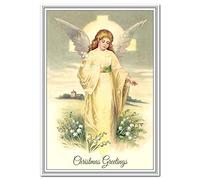 Angel Christmas Card - Vintage Angel themed - Old Fashioned 1900s Victorian Edwardian Era wishes - Blank inside to write own message - Religious Greeting - Best Design - Peaceful Angel