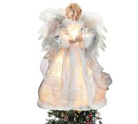 Angel Christmas Tree Topper, 12.6in Angel Tree Topper, Christmas Angel Treetop Figurine, Indoor Christmas Decoration with Feather Wings (Silve)
