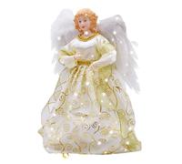 Angel Christmas Tree Topper - 32cm Angel Treetop Figurine with Light Up Feature and White Feather Wings