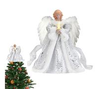 Angel Christmas Tree Topper, Angel Tree Top with LED Lights, Light up Angels Figurine with White Wings, Decorative Christmas Ornaments for Holiday, Living Room, Home Decor