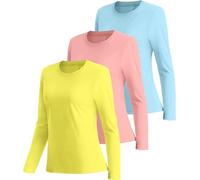 ANGEL CITIZ 3 Pack Womens Long Sleeve Running Top Gym Shirts Yoga Worout Tops Quick Dry Ladies Basic Plain Soft Tee UPF 50+