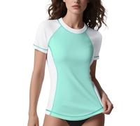 ANGEL CITIZ Rash Vest Women Short Sleeve UPF 50+ Womens Swim Top Beach Shirt Quick Dry Rash Guard Modest Swimwear Lake Green