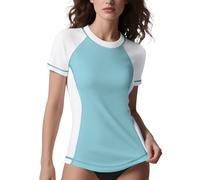 ANGEL CITIZ Rash Vest Women Short Sleeve UPF 50+ Womens Swim Top Beach Shirt Quick Dry Rash Guard Modest Swimwear Blue