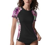 ANGEL CITIZ Rash Vest Women Short Sleeve UPF 50+ Womens Swim Top Beach Shirt Quick Dry Rash Guard Modest Swimwear