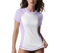 ANGEL CITIZ Rash Vest Women Short Sleeve UPF 50+ Womens Swim Top Beach Shirt Quick Dry Rash Guard Modest Swimwear Purple