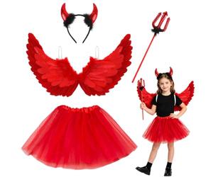 Angel Costume, Halloween Costume Accessory Set with Angel Wings Skirt | Magic Wand Headband Tutu Skirt Demon Fancy Dress Costume Angel Wings Demon Costume Fancy Dress Outfits for Cosplay A